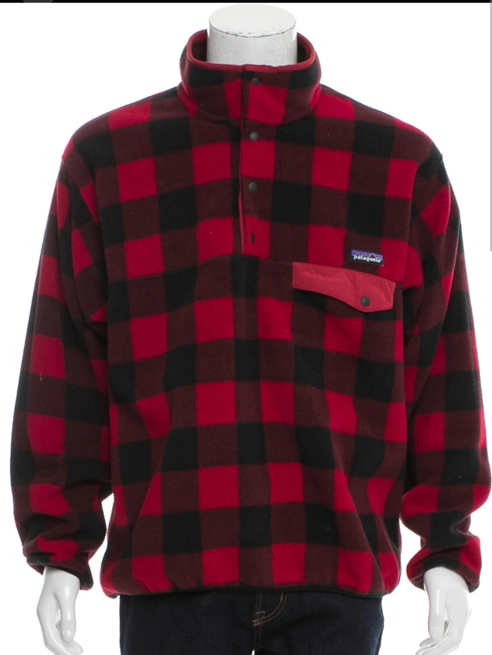 Patagonia Red and Black Buffalo-Check Synchilla Fleece Pull-over Men's XL